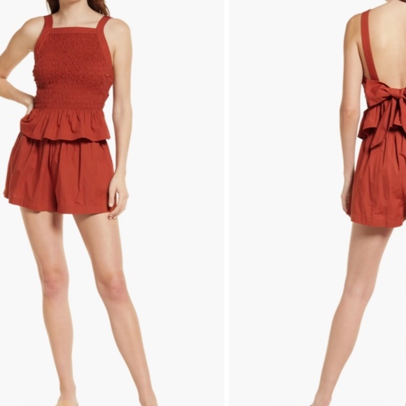 NWT Free People Fez Set Shorts & Tie Tank Smocked Camisole Top XS Spice Sunblush - Picture 3 of 7